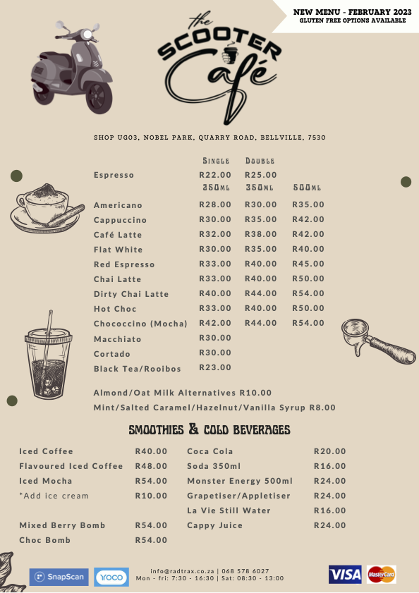 The Scooter Cafe Menu ScooterX
